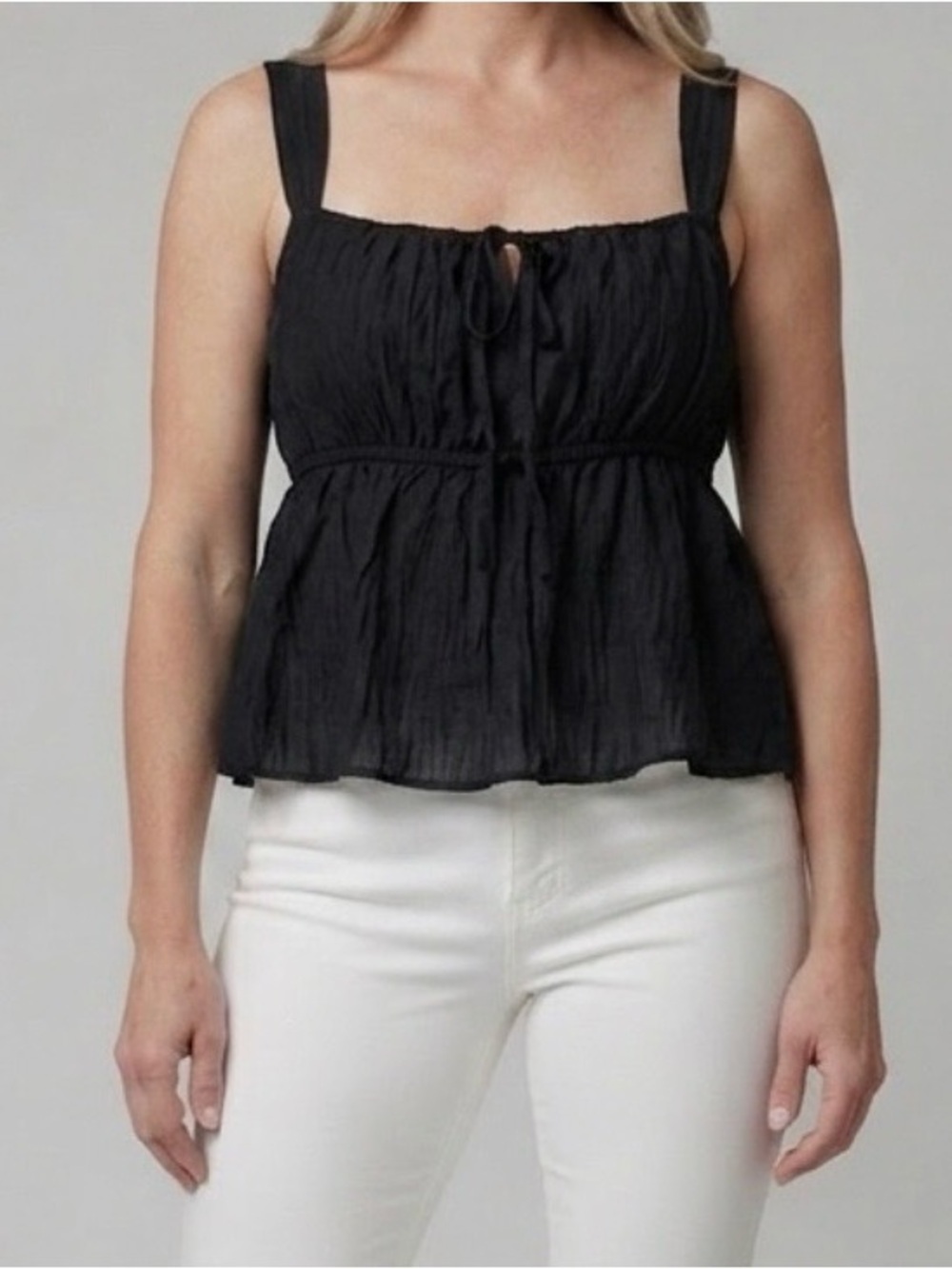 A New Day Black Tie Front Peplum Camisole Tank Size S Like New